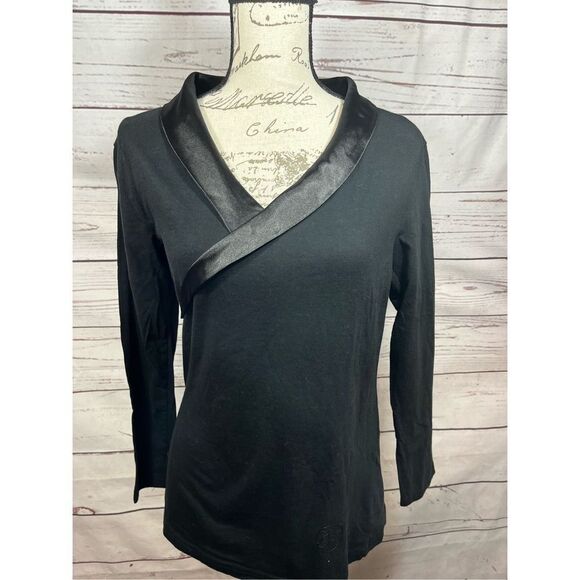 Temperley small black long sleeve shirt with black satin design along neck - 244 - Picture 1 of 4